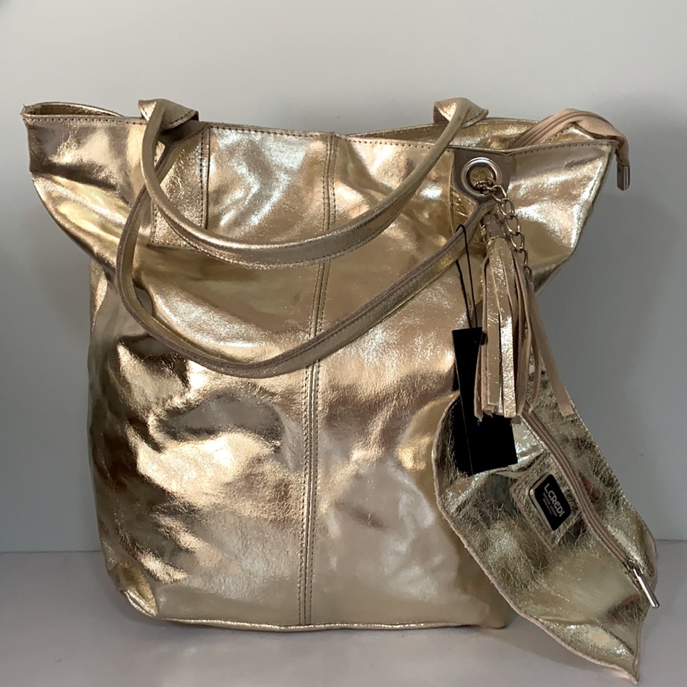 L. CREDI BAG Gold Genuine Leather ITALY SAK purse